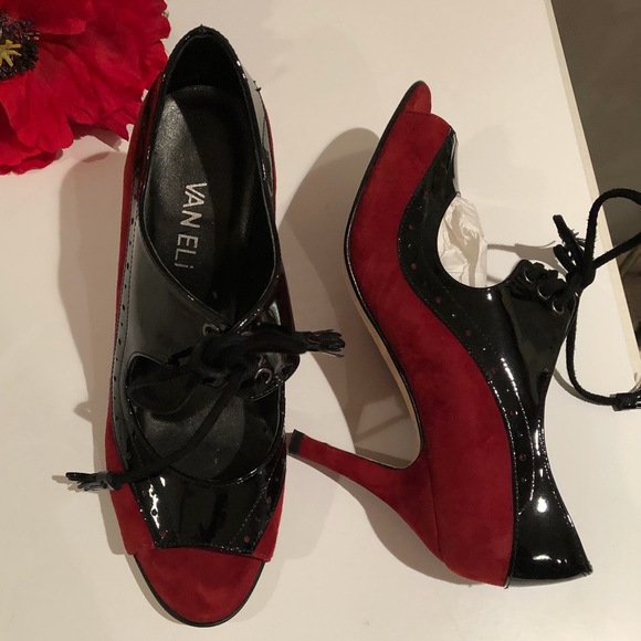 Vaneli Shoes - Vaneli Suede, Patent Lace Up Oxford Heels Worn 1x